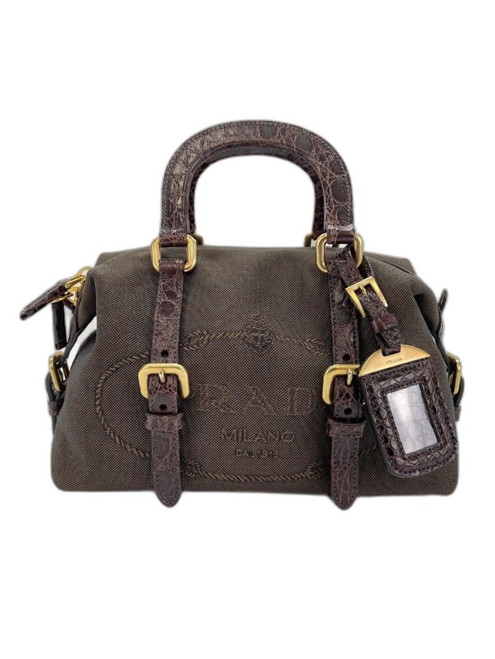 Prada Handbag Logo Jacquard Croco